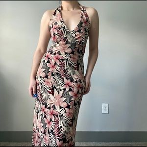 Vintage Floral Halter Open Back Dress